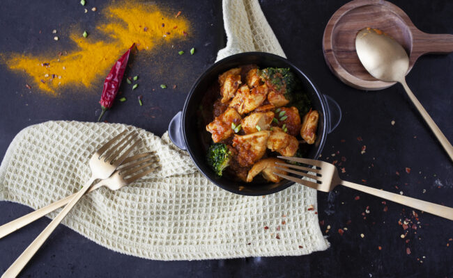 chicken masala and broccoli